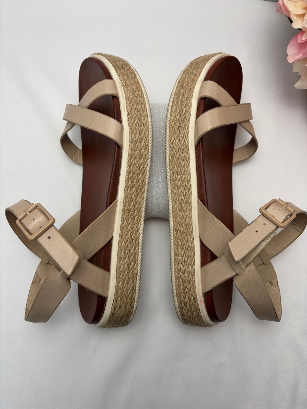 MIA‎ Yanis Womens 8.5 Nude Beige Crisscross Espadrille Platform Sandals #481 - Picture 9 of 16